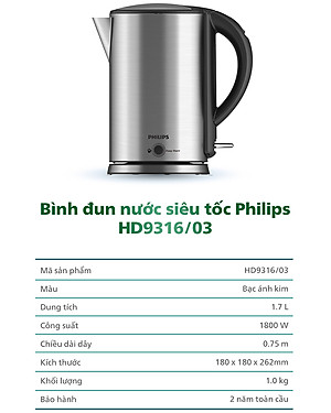 Bình Đun Siêu Tốc Philips HD9316 (1.7L) - Hàng chính hãng
