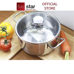 Nồi inox 3 đáy sandwich inox 430 cao cấp Fivestar Standard bếp từ nắp kính (16cm /18cm / 20cm / 24cm) , tặng 2 vá canh