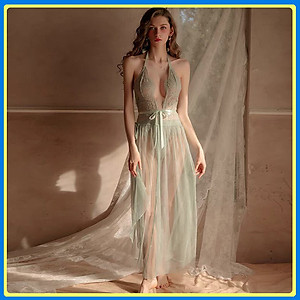 P34 Váy ngủ bodysuit ren kèm khăn sexy gợi cảm - Đầm ngủ bodysuit ren xuyên thấu quyến rũ - Đồ ngủ nữ