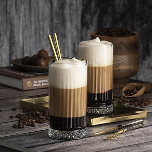 BỘ 6 CỐC THUỶ TINH, LY THỦY TINH CHỊU NHIỆT 445ML ĐẾ KHẮC TRÁM KẺ SỌC SANG TRỌNG MẪU MỚI | DECOR PHÒNG KHÁCH