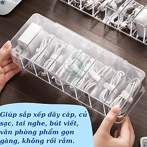 Hộp Nhựa Trong Suốt Đựng Cáp Sạc & Phụ Kiện - Hộp Chia Ngăn Đa Năng Lưu Trữ Dây Sạc- Hộp Đựng Dây Cáp Mini Có Nắp Đậy- Hộp Nhựa Trong Suốt Đựng Đồ Công Nghệ- Hộp Lưu Trữ Dây Điện, Củ Sạc, Văn Phòng Phẩm