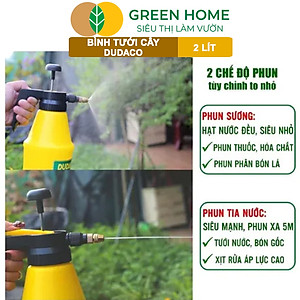 Bình Tưới Cây GreenHome, Dudaco, 2 Lít, Thân Bình Dày, Phun Xa 2 Chế Độ, Bơm Nhẹ Tay, Bình Tưới Cây Phun Sương, Bền, Đẹp