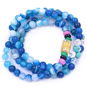 [Mệnh Thủy, Mộc] Bộ Vòng Chuỗi, Tràng Hạt 108 Hạt 6 Ly Đá Mã Não Xanh Biển Sọc Charm Lục Tự Chân Ngôn - Tràng Chuỗi Niệm Phật - An Yên - Thịnh Vượng - May Mắn - Tài Lộc