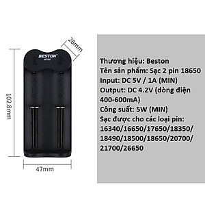 Pin sạc 18650 Beston chính hãng dung lượng cao, bộ sạc pin 3.7V - Pin chuyên dụng Đèn pin siêu sáng