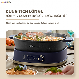 Nồi Lẩu 2 Ngăn Bear Đa Năng Nhiều Chế Độ Nấu Lẩu Hầm Ninh Chiên Rán Xào Chống Dính Cực Tốt Kháng Khuẩn 99,99% - SB NL60U HÀNG CHÍNH HÃNG