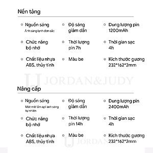 Gương Để Bàn Đèn LED Gương Cảm Ứng Để Bàn Trang Điểm Gương Có 3 Chế Độ Sáng Đổi Màu Sạc USB 23x16cm