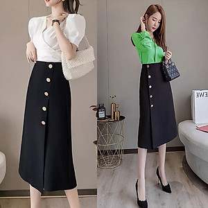Chân Váy Công Sở New Design Dáng Chữ A Dài Qua Gối Hàng Thiết Kế Cao Cấp Chất Vải Tốt, Co Giãn Màu Đen CV0068