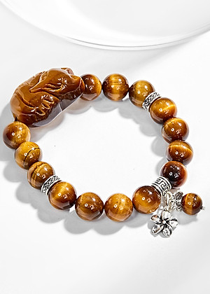 Vòng tay thạch anh mắt hổ vàng nâu phối hồ ly & hoa 5 cánh (10mm) Ngọc Quý Gemstones