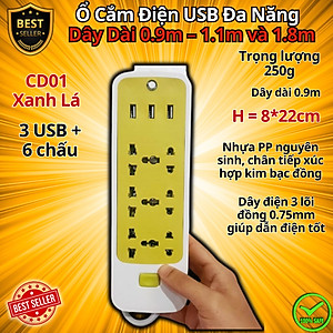 Ổ Cắm Điện Công Suất 2500W Có Chốt An Toàn Tiện Lợi, Chính Hãng, Ổ Cắm Điện USB Đa Năng Cao Cấp Chống Giật Dây Dài 0.9m – 1.1m và 1.8m