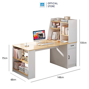 Bàn Làm Việc, Học Tập Kết Hợp Kệ Sách Cách Điệu Màu Trắng Phối Vân Gỗ Thương Hiệu SIB Decor BLV60