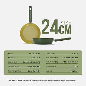 Chảo phủ sứ cao cấp Elmich Olive EL-5965OV nhiều size, Hàng chính hãng, dùng được mọi bếp - JoyMall