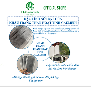 Khẩu trang y tế CAEMEDI 4 lớp Than Hoạt Tính, kháng khuẩn, lọc bụi bẩn chuẩn BFE, FDA xuất khẩu Châu Âu - Hộp 50 Cái