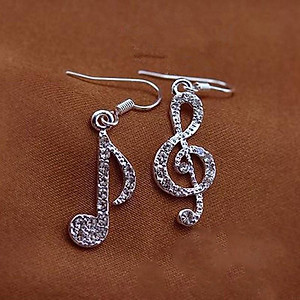 Khuyên tai hình nốt nhạc đính đá lấp lánh phong cách Hàn Quốc