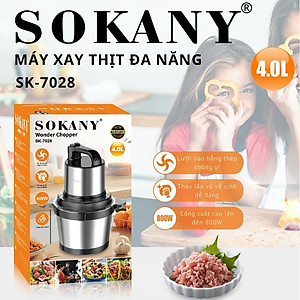 Máy xay thịt, máy xay tói ớt đa năng công suất mạnh mẽ 800W SOKANY SK-7028, dung tích 4L, cối INOX 304 - HÀNG CHÍNH HÃNG - DELIYA
