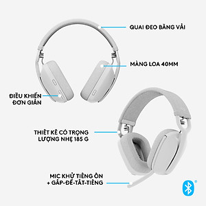 Tai nghe không dây Logitech Zone Vibe 100 nhẹ, với micrô khử tiếng ồn, Tai nghe Bluetooth Đa điểm Tiên tiến, Hoạt động với Teams, Google Meet, Zoom, Mac/PC - Hàng chính hãng