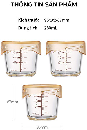 Bộ 3 hộp thủy tinh đựng thực phẩm cho bé LocknLock Baby Food container LLG542S3IVY - 280ml, Nắp vặn chống tràn, chất liệu không BPA an toàn cho trẻ em, có vạch chia - Hàng chính hãng