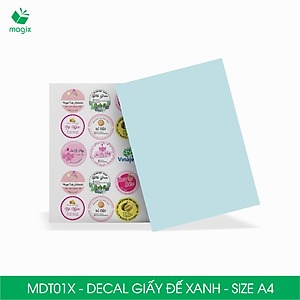 MDT01X - Xấp 50 tờ giấy decal đế xanh khổ A4 - Giấy in đơn hàng, nhãn dán, sticker đế xanh tự dính