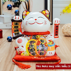 Tượng Mèo Thần Tài Ngũ Phúc Lâm Môn Vẫy Tay Chiêu Tài Lộc Bằng Gốm Sứ - MẪU & MÀU GIAO NGẪU NHIÊN