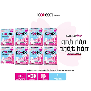 Combo 8 gói băng vệ sinh Gardenia Deo+ - Hoa Anh Đào Mặt Bông siêu mỏng 23cm 8 miếng