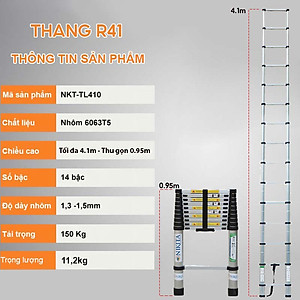 Thang Nhôm Rút Đơn Nikita NKT-R41 - Công Nghệ Nhật Bản - Tiêu Chuẩn Châu Âu - Hàng Chính Hãng