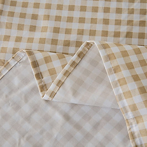 Bộ Ga Gối Cotton Tici Kẻ LIDACO Cao Cấp - Caro Nâu Nhạt