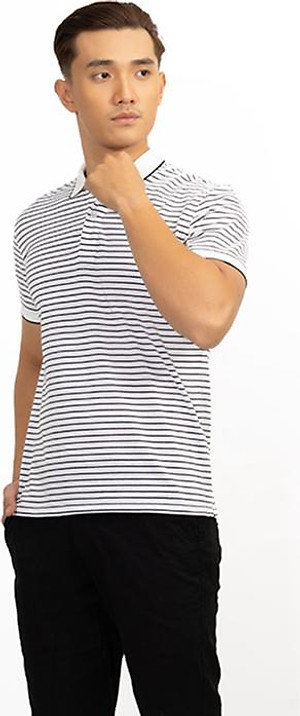 Áo Polo Nam Dệt Sọc Novelty NATMSNMCSR191043N - Trắng Sọc Đen