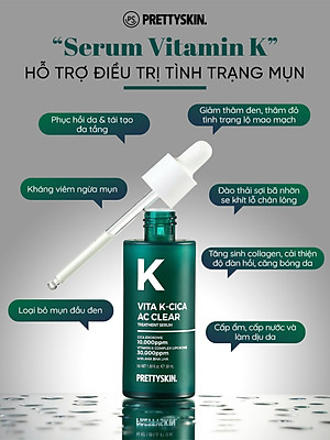 Serum hỗ trợ ngừa mụn Vita K - Cica Ac Clear Pretty Skin phục hồi - căng bóng - tái tạo làn da 50ml