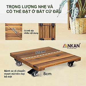 Đế Đôn Chậu Cây Có Bánh Xe Cao Cấp ANKAN Hình Vuông Màu Vàng 35x35 Cm Tải trọng 120 Kg Gỗ Tràm Bông