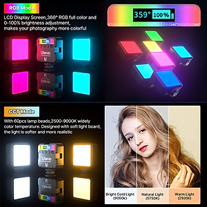 Đèn Led Ulanzi VL49 RGB Fill Light, Đổi Được Nhiều Tone Màu Quay Phim & Chụp Ảnh, Tích Hợp Pin Sạc Đa Năng - Hàng Chính Hãng