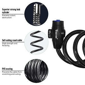Khóa xe đạp Khóa chống trộm bằng cáp cuộn 12mm với chìa khóa an toàn kèm giá đỡ Xe đạp leo núi