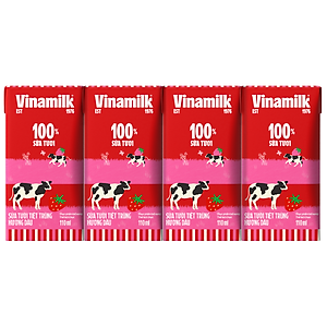 Thùng 48 Hộp Sữa Tươi Tiệt Trùng Vinamilk 100% Hương Dâu 110ml