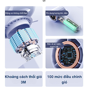 Quạt cầm tay mini Kachi MK400 pin khoẻ 100 cấp độ gió - Hàng chính hãng Hàng nhập khẩu
