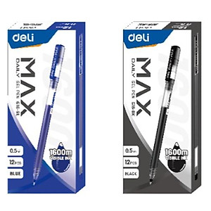 Bút gel Deli 0.5mm mực Xanh/Đen - Nét viết trơn tru, chất lượng mực cao cấp, thân bút trong suốt có vạch theo dõi - EG16