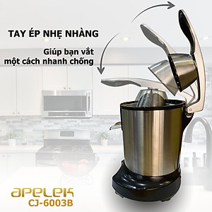 Máy vắt cam APELEK CJ-6003B - Hàng chính hãng - Đầu rót trực tiếp tiện lợi - Công suất 200W mạnh mẽ - Lưới lọc bằng Inox 304 dễ dàng vệ sinh - Tay ép an toàn-  Hai đầu vắt lớn và nhỏ 