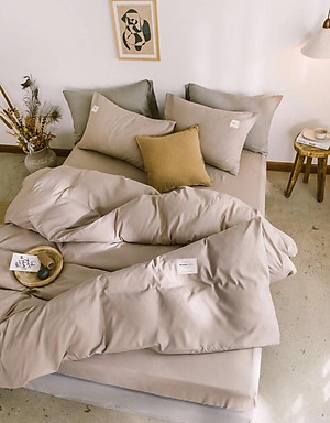Bộ Chăn Ga Gối Cotton Tici Đơn Sắc LIDACO - Màu Be