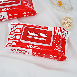 Thùng 10 gói khăn ướt trẻ em Happy Kids Đỏ gói 80 tờ không mùi siêu tiết kiệm cho bé