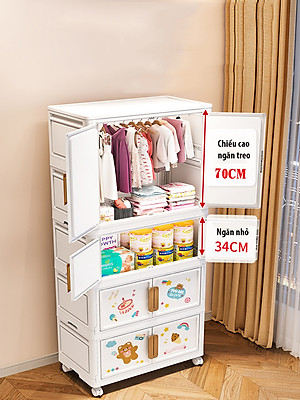 Tủ Nhựa Gấp Gọn Hoạt Hình Có Ngăn Treo Quần Áo Nubie, Hộp Gấp Đựng Đồ Thông Minh, Tháo Lắp Dễ Dàng, Có Thể Tách Tầng