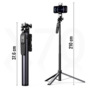 Chân đứng quay video Shinoda, gậy livestream, selfie chụp ảnh chất liệu siêu cứng cáp, tay cầm 360º tích hợp remote điều khiển từ xa 7 phím có thể sạc lại, hàng chính hãng