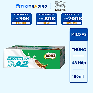 [TẶNG BALÔ NĂNG ĐỘNG] Thùng 48 Hộp Sữa Nestlé MILO A2 MỚI  (180ml / Hộp)