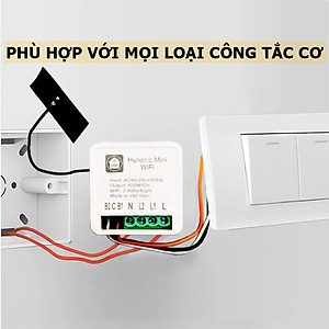 Công tắc Wifi Hunonic Mini 2 kênh 500W/kênh - LẮP SAU CÔNG TẮC ÂM TƯỜNG - Điều khiển từ xa bằng điện thoại