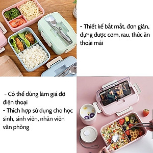 Hộp Cơm Văn Phòng Giữ Nhiệt Tiện Ích Hiện Đại 3 Ngăn Kèm Bộ Đũa Thìa INOX – Chất Liệu Lúa Mạch An Toàn Cho Sức Khỏe – Hàng Chính Hãng MINIIN