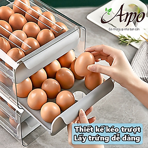 Hộp Đựng Trứng Hai Tầng 32 Ô Tiện Dụng Tích Hợp Khay Trượt Đựng Trứng gà Phong Cách Nhật Bản