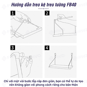 Kệ Trang Trí Treo Tường  Gỗ FIVO Mã FB40 Không Cần Khoan Tặng Kèm Đinh 4 Chân Chịu Lực Lên Đến 10KG Với Móc Treo Inox Dễ Dàng Gắn Lên Tường