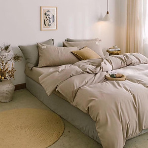 Bộ Chăn Ga Gối Cotton Tici LIDACO Cao Cấp - Màu Be
