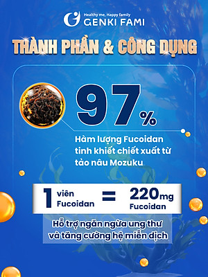 Fucoidan Genki Fami Nhật Bản, Tăng Cường Đề Kháng, Miễn Dịch, Hỗ Trợ Ngăn Ngừa Ung Bướu Hộp 150 viên