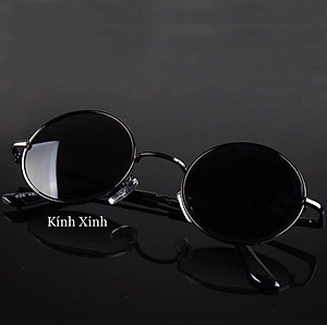 Kính râm Nam Nữ Mắt Tròn Nhỏ Mini Tròng Thủy Tinh Gọng Lò Xo