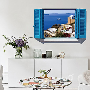 Decal dán tường nguyên miếng cửa sổ màu xanh  Địa Trung Hải SK9059A 