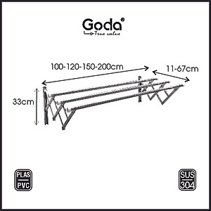 Giàn phơi xếp ống 22mm inox 304 thông minh cao cấp Goda loại 1.2 mét GD-141a