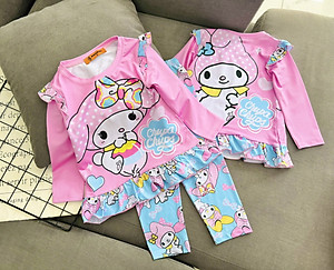 Đồ bộ ngủ dài tay cho bé gái kuromi hello kitty từ 12-40kg chất thun lạnh mềm mịn mát