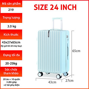 Vali kéo du lịch cao cấp bảo hành chính hãng Size 24inch-KS 219 - Vàng hồng
